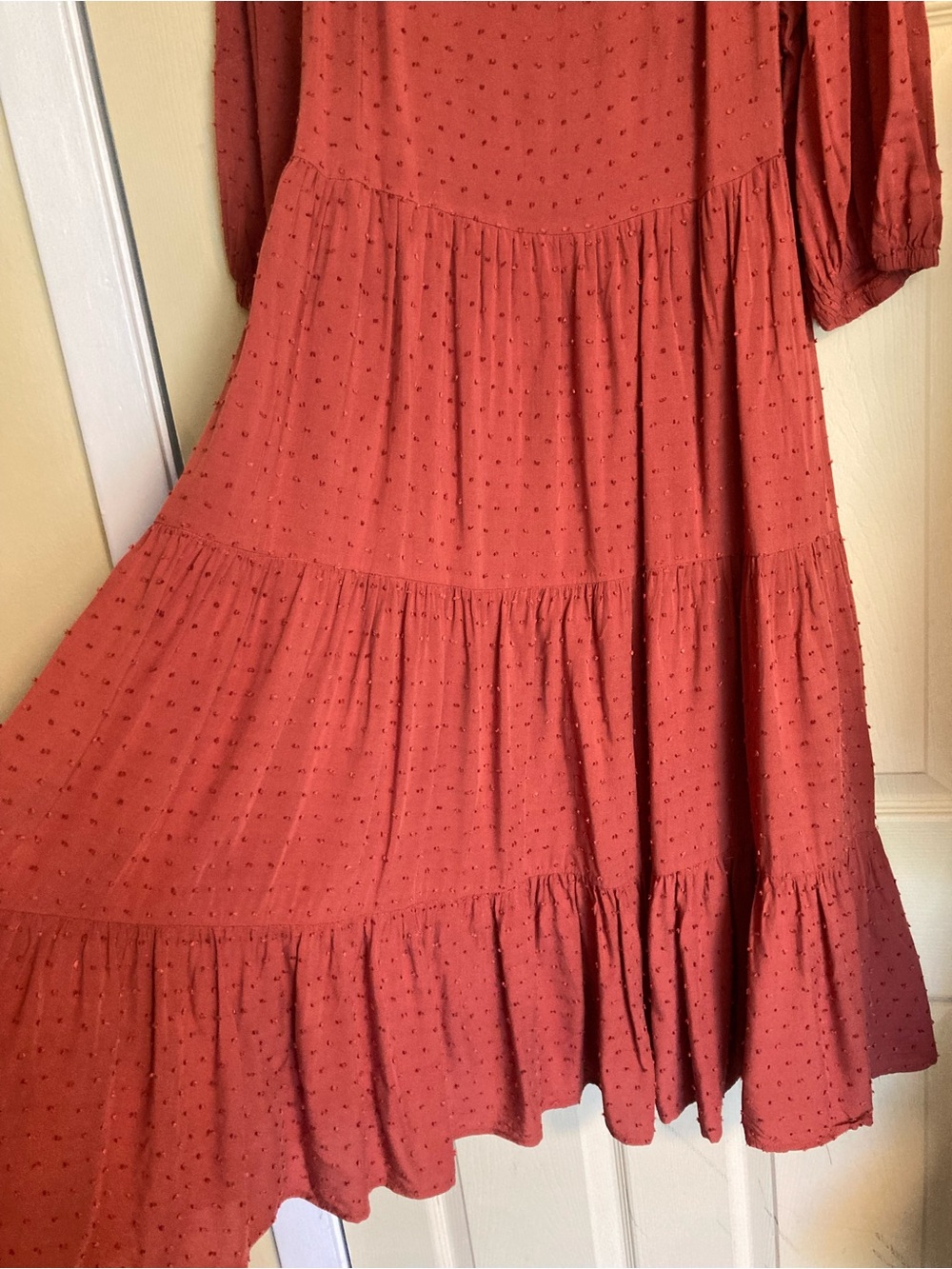 tea n rose Rust-Red Swiss Dot Tiered Maxi Dress - Picture 2 of 9